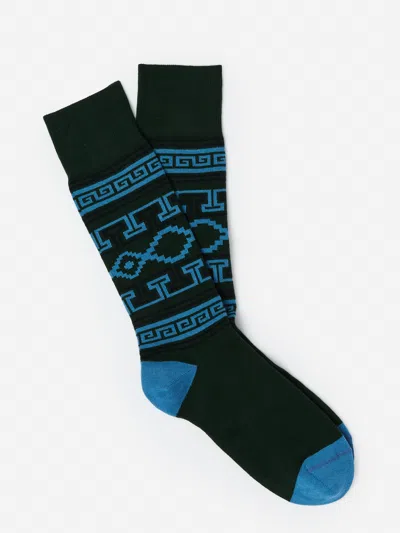 J.mclaughlin Men's Socks In Greek Key Green | Cotton/nylon/spandex In Animal Print