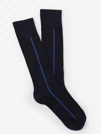 J.mclaughlin Men's Socks In Line Navy/french Blue | Cotton/nylon/spandex In Black