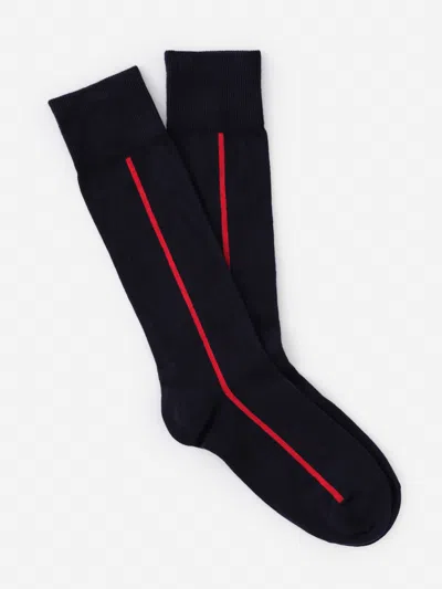 J.mclaughlin Men's Socks In Line Navy/red | Cotton/nylon/spandex In Black
