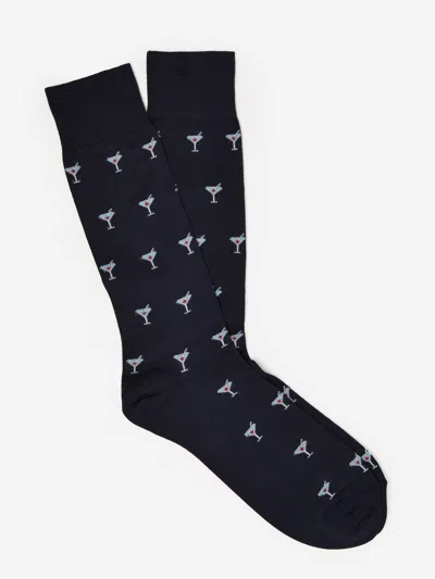 J.mclaughlin Men's Socks In Martini Navy/light Silver | Cotton/nylon/spandex In Black