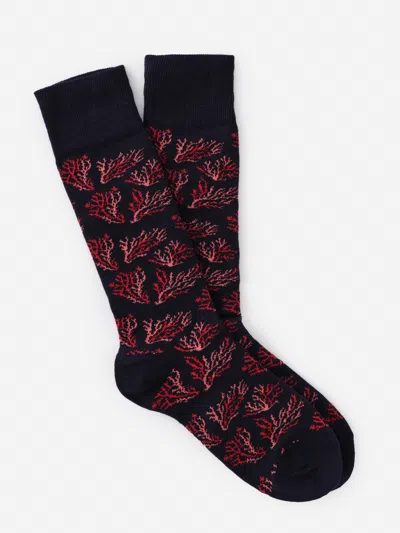 J.mclaughlin Men's Socks In Midi Coral Cay Texture Navy/coral | Cotton/nylon/spandex In Brown