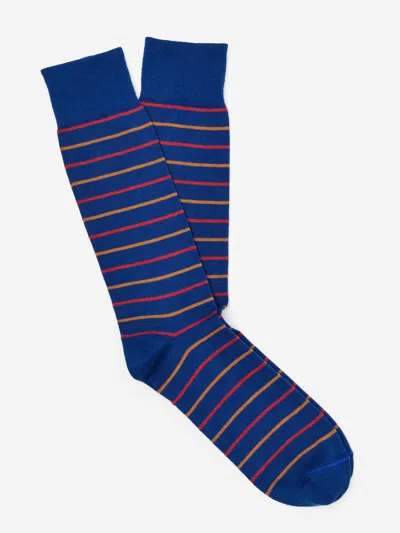 J.mclaughlin Men's Socks In Stripe Royal Blue/red/gold | Cotton/nylon/spandex