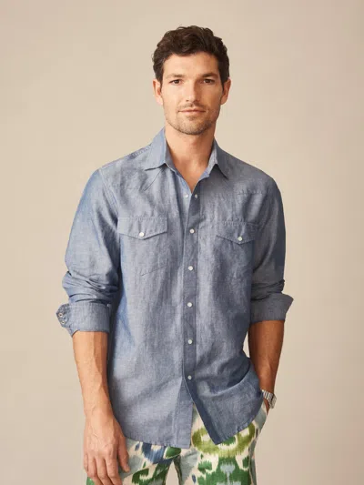 J.mclaughlin Men's Tribeca Western Shirt Delave Navy In Gray