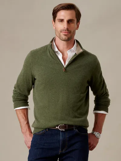 J.mclaughlin Men's Twain Cashmere 1/4 Zip Top Heather Olive