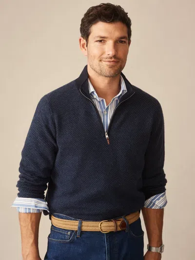 J.mclaughlin Men's Twain Cashmere 1/4 Zip Top In Jacquard Navy/denim In Black