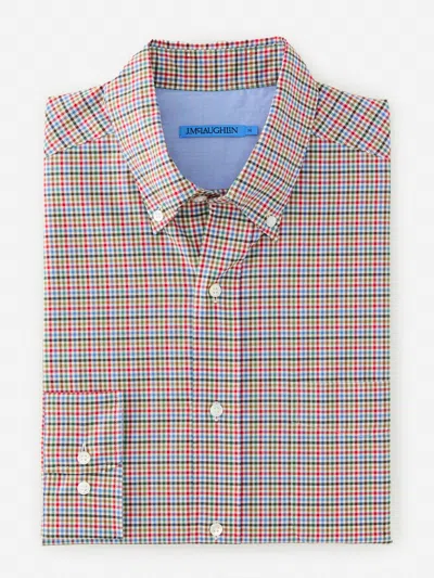 J.mclaughlin Men's University Classic Fit Shirt In Check Crimson/blue/green In Animal Print