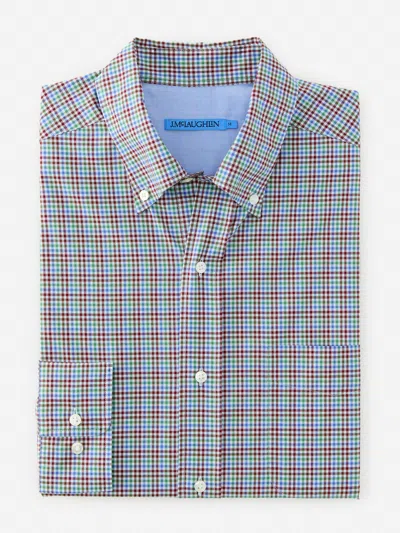 J.mclaughlin Men's University Classic Fit Shirt In Check Maroon/light Blue/green In Animal Print