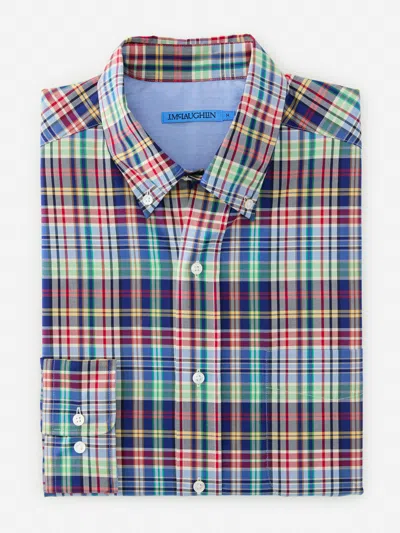 J.mclaughlin Men's University Classic Fit Shirt In Plaid Marine/crimson/green In Animal Print