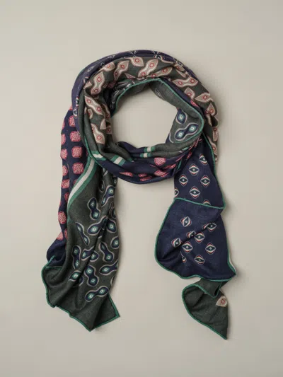 J.mclaughlin Men's Vernon Scarf In Somerset Dark Green/navy | Cashmere/silk