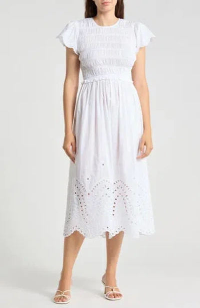 J.mclaughlin Jmclaughlin Somerset Smocked Cotton Midi Dress In White