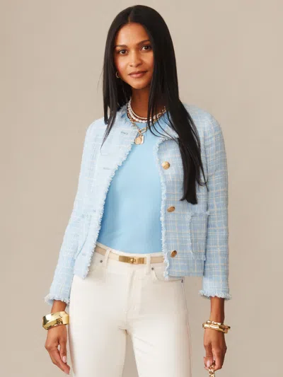 J.mclaughlin Women's Abigail Bouclé Jacket In Mini Window Pane Light Blue/off White
