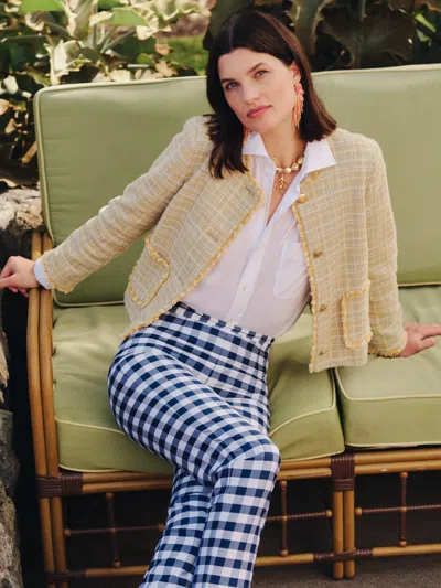 J.mclaughlin Women's Abigail Bouclé Jacket In Mini Window Pane Mustard/sky/off White In Yellow