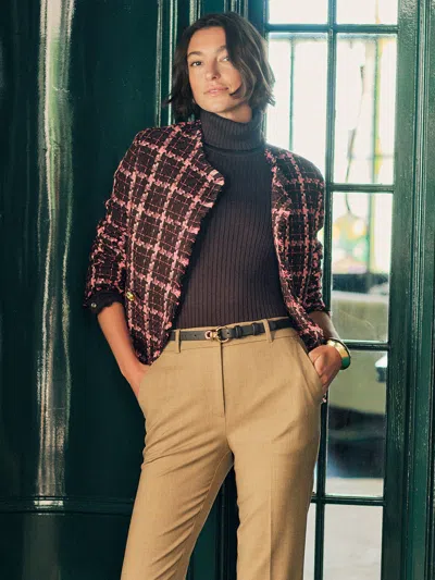 J.mclaughlin Women's Abigail Boucle Jacket In Plaid Brown/pink