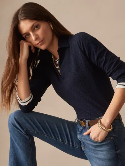 J.mclaughlin Women's Aida 3/4 Sleeve Top In Dashing Jacquard Navy In Blue