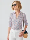 J.mclaughlin Women's Aida 3/4 Sleeve Top In Mini Ocean Ribbon White In Multi