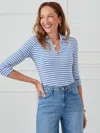 J.mclaughlin Women's Aida 3/4 Sleeve Top In Stripe White/blue In Blue