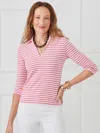 J.mclaughlin Women's Aida 3/4 Sleeve Top In Stripe White/coral Rose In Pink