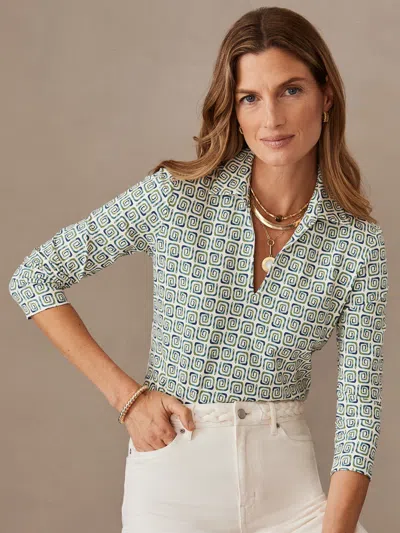 J.mclaughlin Women's Aida 3/4 Sleeve Top In The Wild Geo Off White In Multi