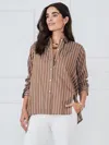 J.mclaughlin Women's Alexis Shirt In Stripe Walnut/white In Brown