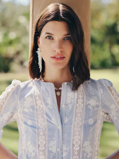 J.mclaughlin Women's Alice Blouse In Stripe White/blue