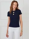 J.mclaughlin Women's Allie Cap Sleeve T-shirt In Palm Breeze Jacquard Navy In Blue