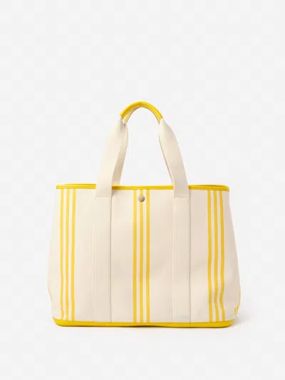 J.mclaughlin Women's Alma Canvas Tote In Stripe Saffron/off White | Cotton/leather In Multi