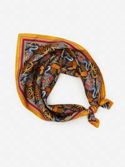 J.mclaughlin Women's Amoura Silk Scarf In Rare Bird Square Navy/gold/red In Multi