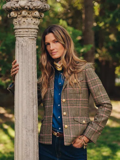 J.mclaughlin Women's Anwen Tweed Jacket In Plaid Brown/pink
