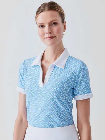 J.mclaughlin Women's Arbor Polo In Quilted Diamond White/blue/light Blue