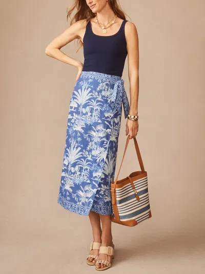 J.mclaughlin Women's Ardis Linen Blend Skirt In Garden Isle Navy/light Blue