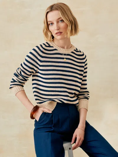 J.mclaughlin Women's Asher Sweater In Stripe Light Khaki/navy In Brown