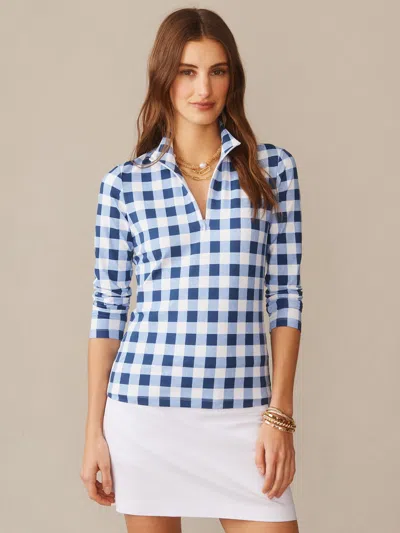 J.mclaughlin Women's Bedford Top In Textured Gingham White/navy In Blue