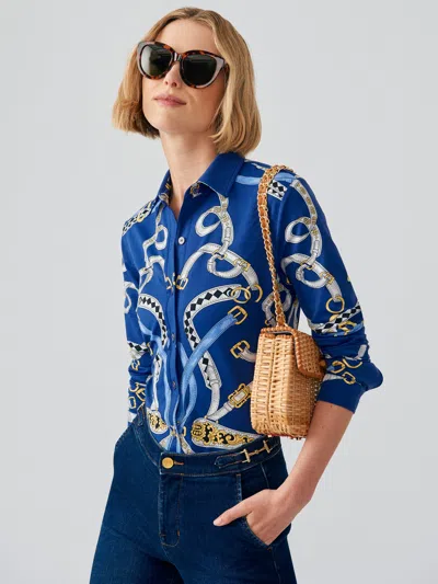 J.mclaughlin Women's Betty Shirt In Chevalier Navy/light Blue In Animal Print