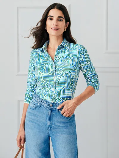 J.mclaughlin Women's Betty Shirt In Geo Maze Off White/blue/green