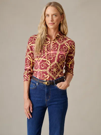 J.mclaughlin Women's Betty Shirt In Mini Heraldic Tassel Con Wine/gold In Brown