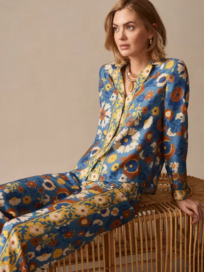 J.mclaughlin Women's Bimini Shirt In Floral Daydream Edge Blue/yellow/brown In Multi