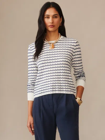 J.mclaughlin Women's Brenna Sweater In Stripe Off White/denim Blue