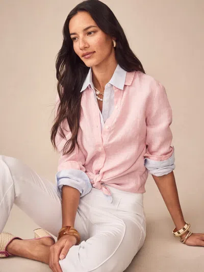 J.mclaughlin Women's Britt Linen Shirt In Stripe Pink/white