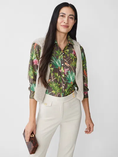 J.MCLAUGHLIN WOMEN'S BRITT SILK COTTON SHIRT IN MANGROVE IDYLL BROWN