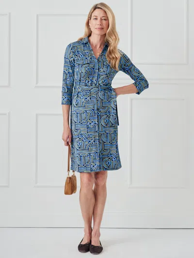 J.mclaughlin Women's Brynn Dress In Geo Maze Navy/blue/olive