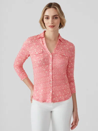 J.mclaughlin Women's Brynn Linen Shirt In Mini Agnetta Hot Pink/orange