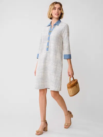 J.mclaughlin Women's Bryony Dress In Plaid Jacquard Off White/light Blue
