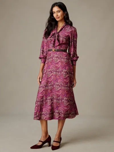J.mclaughlin Women's Cally Silk Blend Dress In Heritage Paisley Wine/purple/orange In Pink