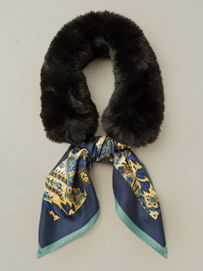 J.mclaughlin Women's Camille Faux Fur Neckwarmer In Imperial Paisley Square Black | Silk