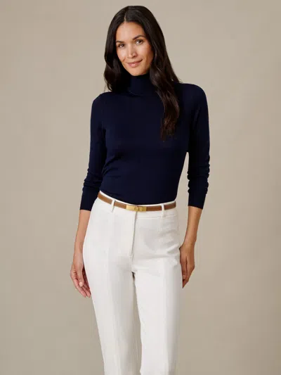 J.mclaughlin Women's Camille Silk Blend Turtleneck Top Winter Navy In Blue