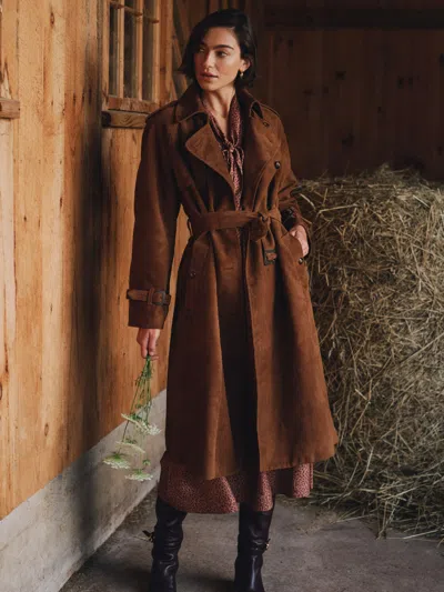 J.mclaughlin Women's Campbell Suede Trench Coat Coffee In Brown