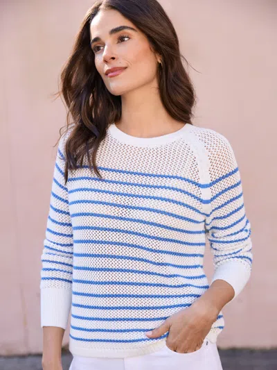 J.mclaughlin Women's Cape Sweater In Stripe White/blue In Multi