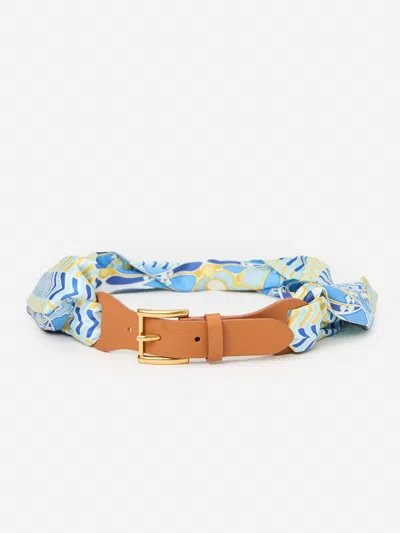 J.mclaughlin Women's Carla Scarf Belt In Pinwheel Con White/yellow/blue | Silk/leather In Brown