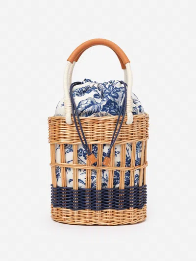 J.mclaughlin Women's Caryl Wicker Handbag In Giardino Toile Natural/navy | Cotton/leather In Blue
