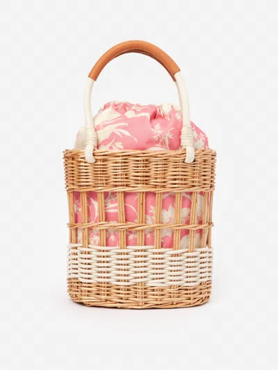 J.mclaughlin Women's Caryl Wicker Handbag In Giardino Toile Natural/pink | Cotton/leather